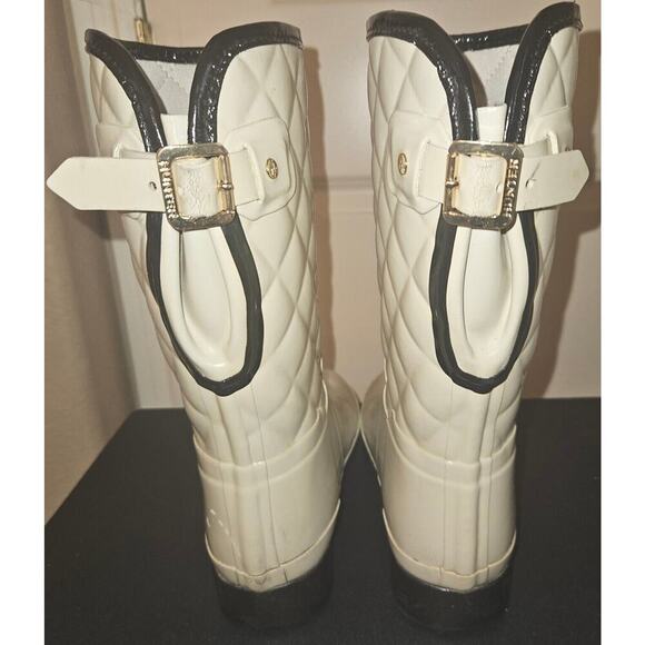 HUNTER Refined Gloss Quilted Rubber Rain Boots Mid Calf US 7 EU 36 Cream - Picture 4 of 15